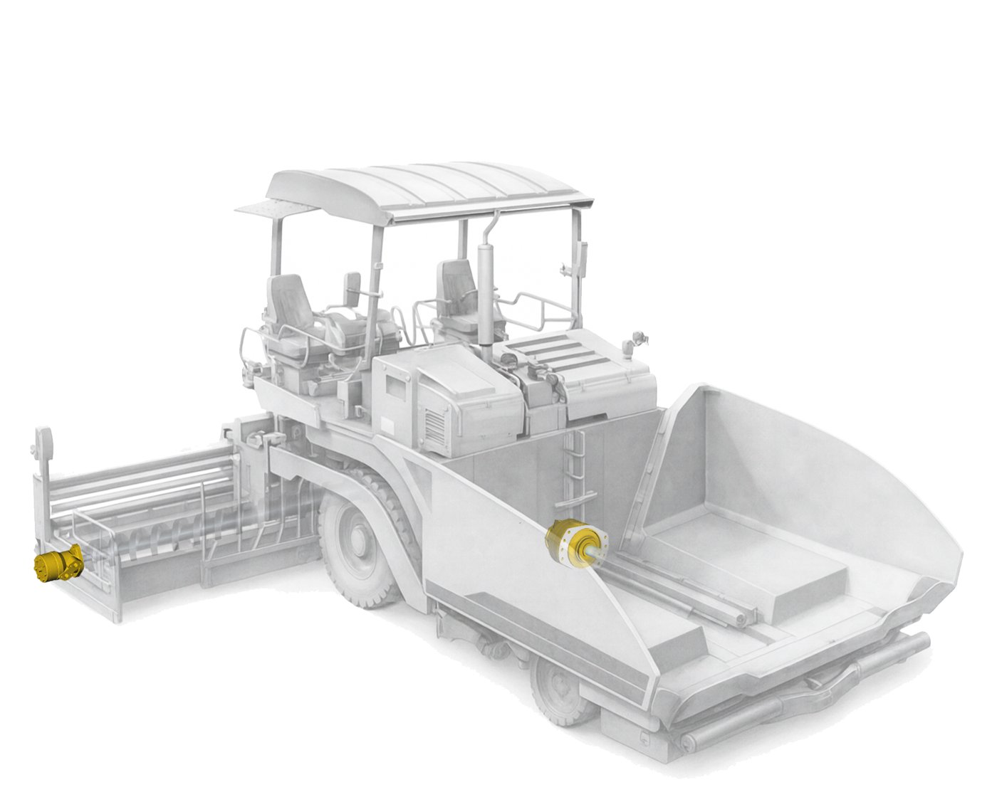 Asphalt paver driven by THOTH TMS03 radial piston motor and BMR orbital motor