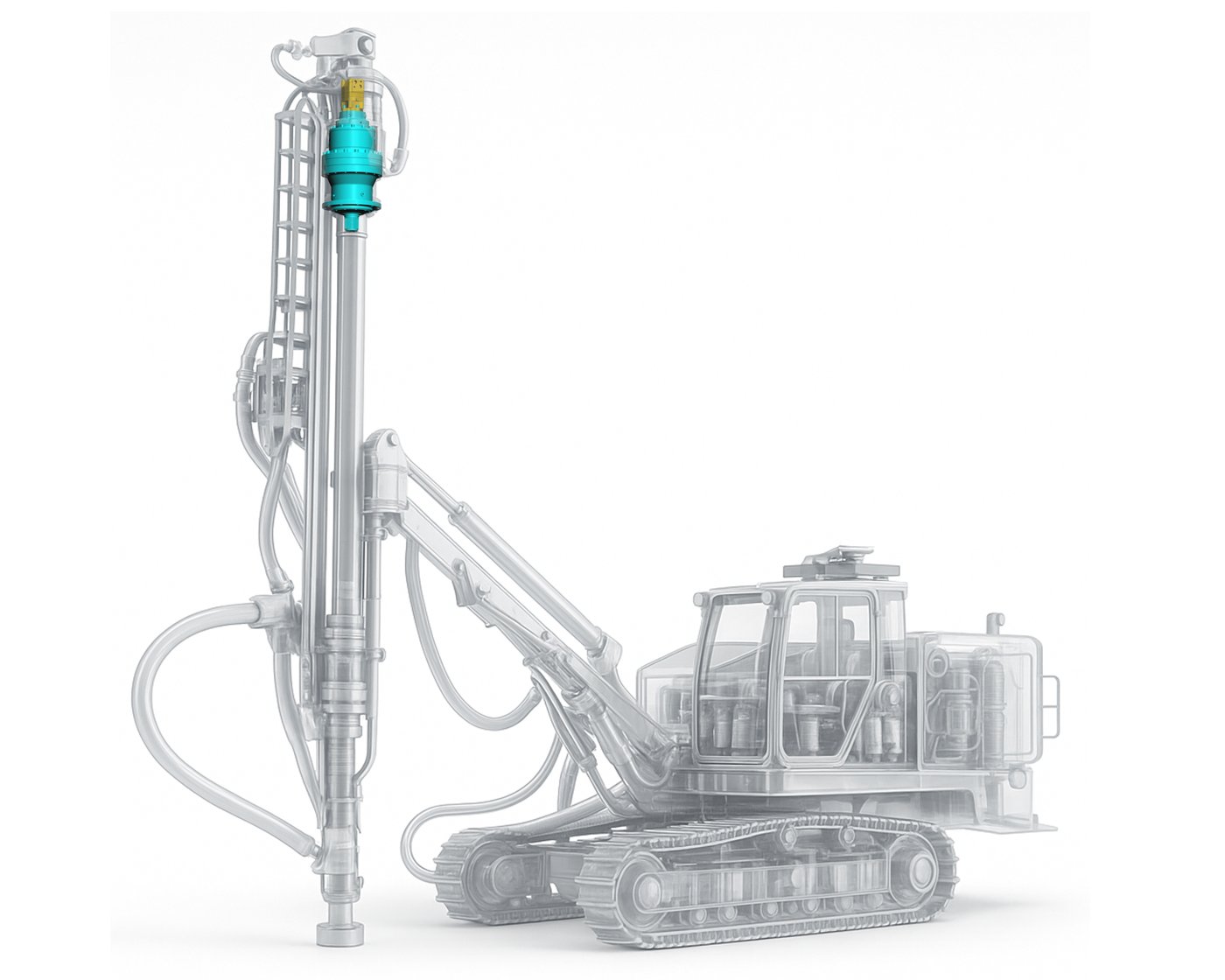 Crawler drilling machine track drive using THOTH ZCM integrated hydraulic transmission