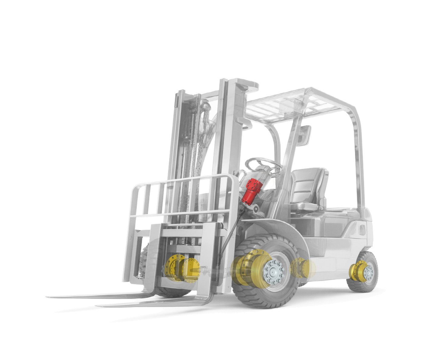 Forklift driven by THOTH TMS08 wheel motor and steered by BDAS5 steering unit