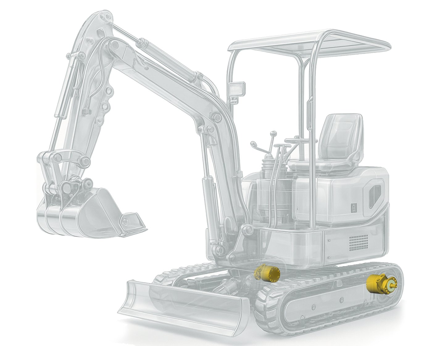 Mini excavator using THOTH BRE wheel-flange orbit motor