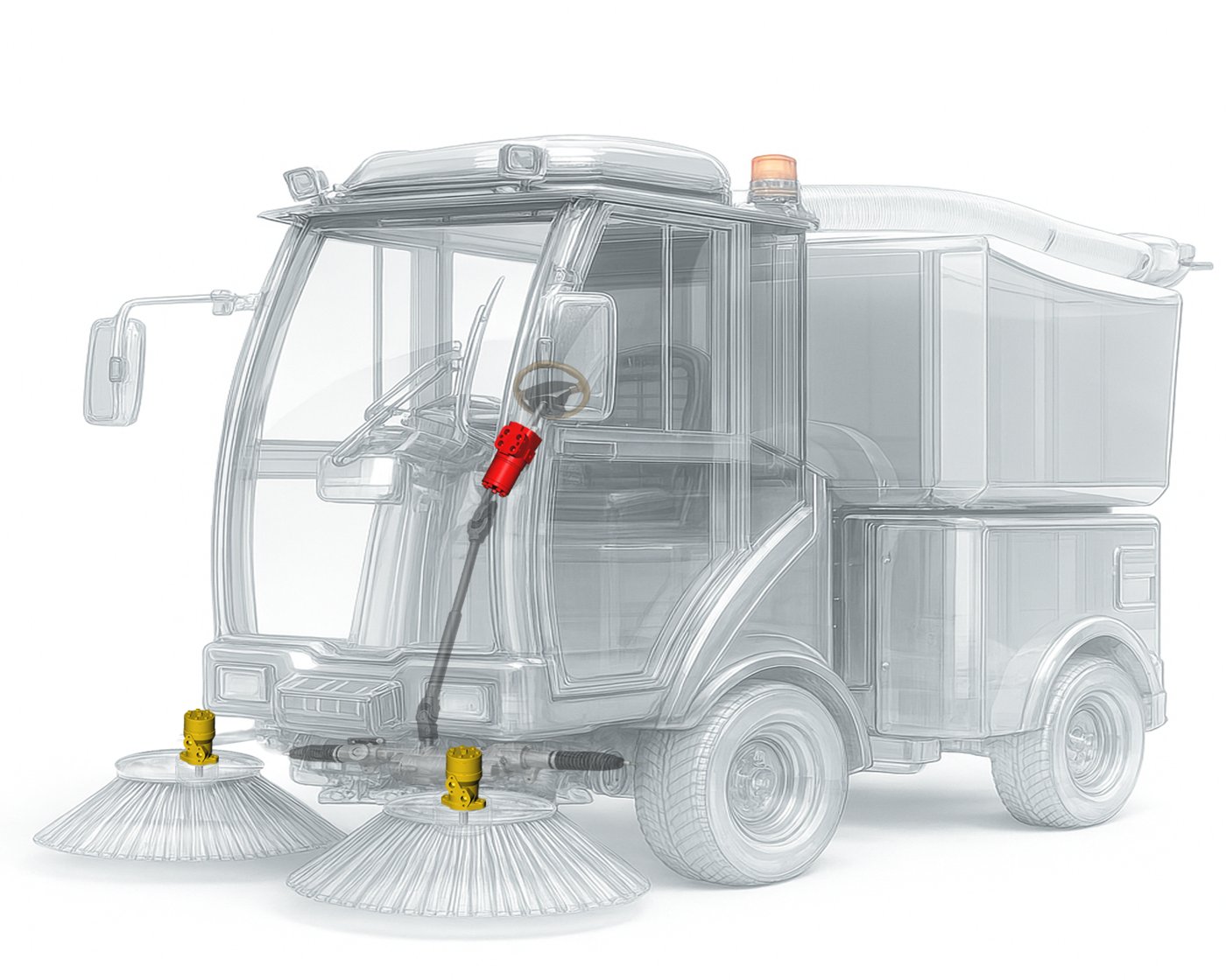 Sweeper truck using THOTH BDAS5 steering unit and BMR brush motors