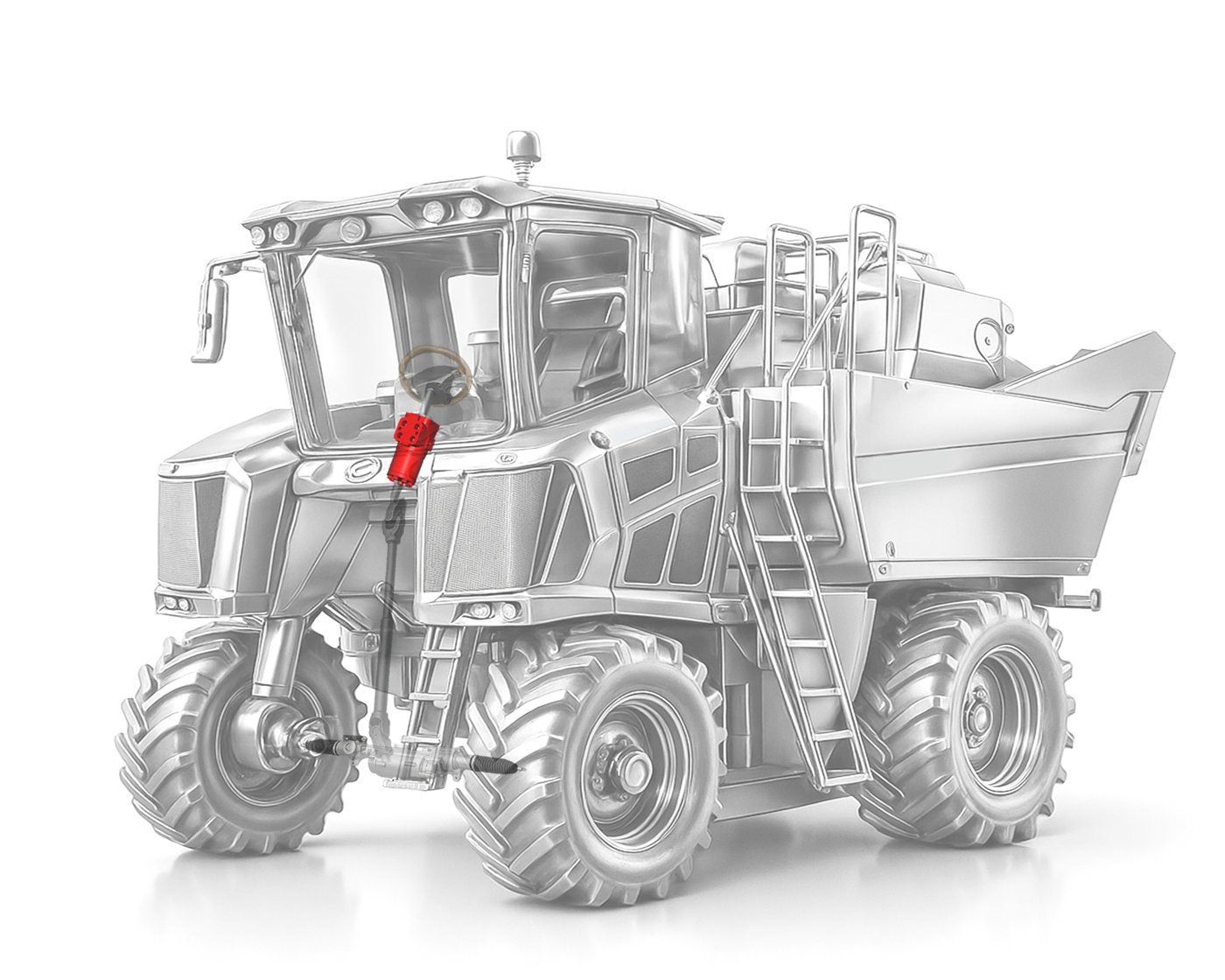 Grape harvester steered by THOTH BDAS5 full-hydraulic steering unit