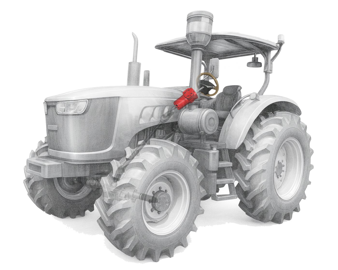 Farm tractor steered by THOTH BDAS5 full-hydraulic steering unit