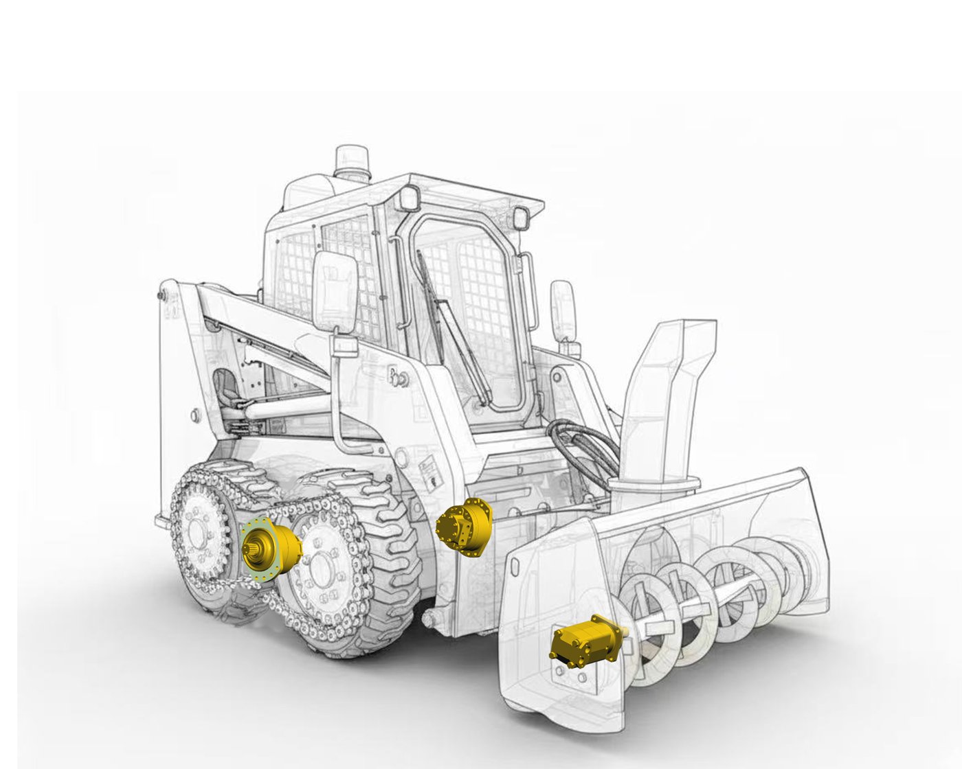 Skid steer loader driven by THOTH BM3Y and TMS03 hydraulic motors
