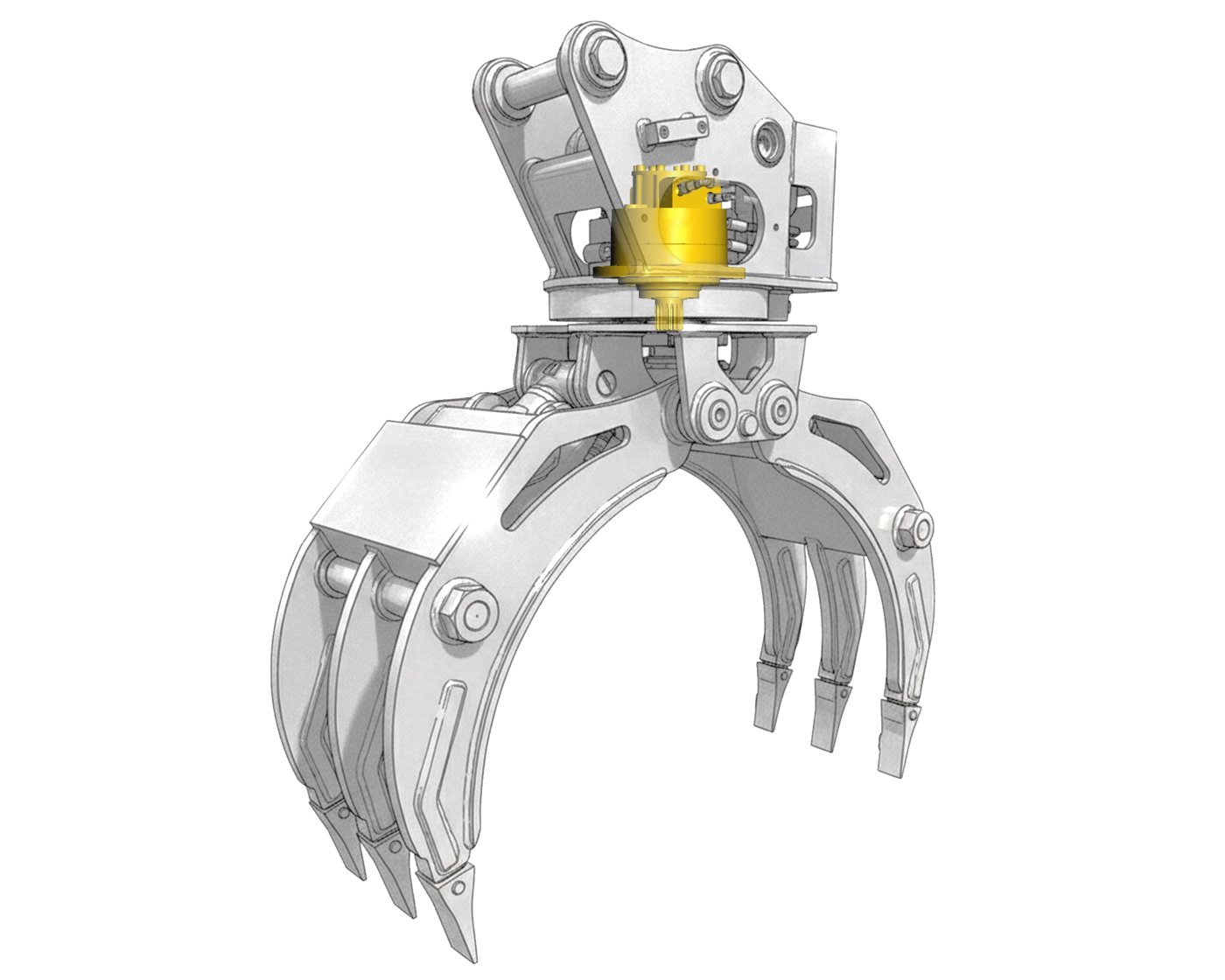 Excavator grapple rotator driven by THOTH TMS03 radial piston motor