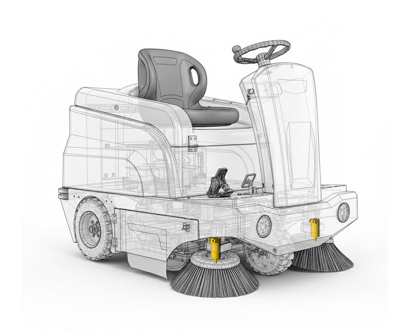 Mini sweeper brush driven by THOTH BMM compact orbital motor