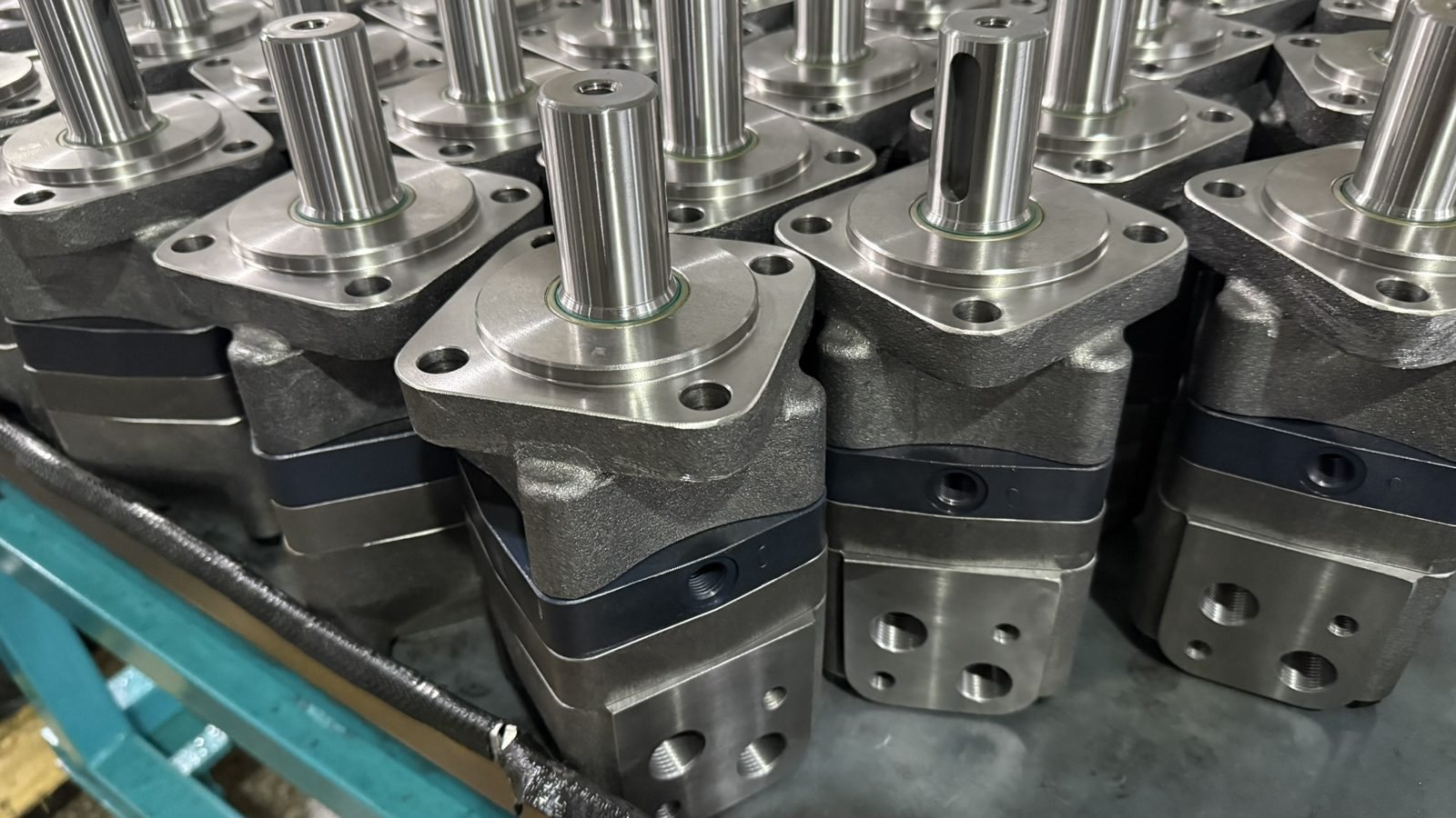 Orbital hydraulic motors lined up and ready for shipment